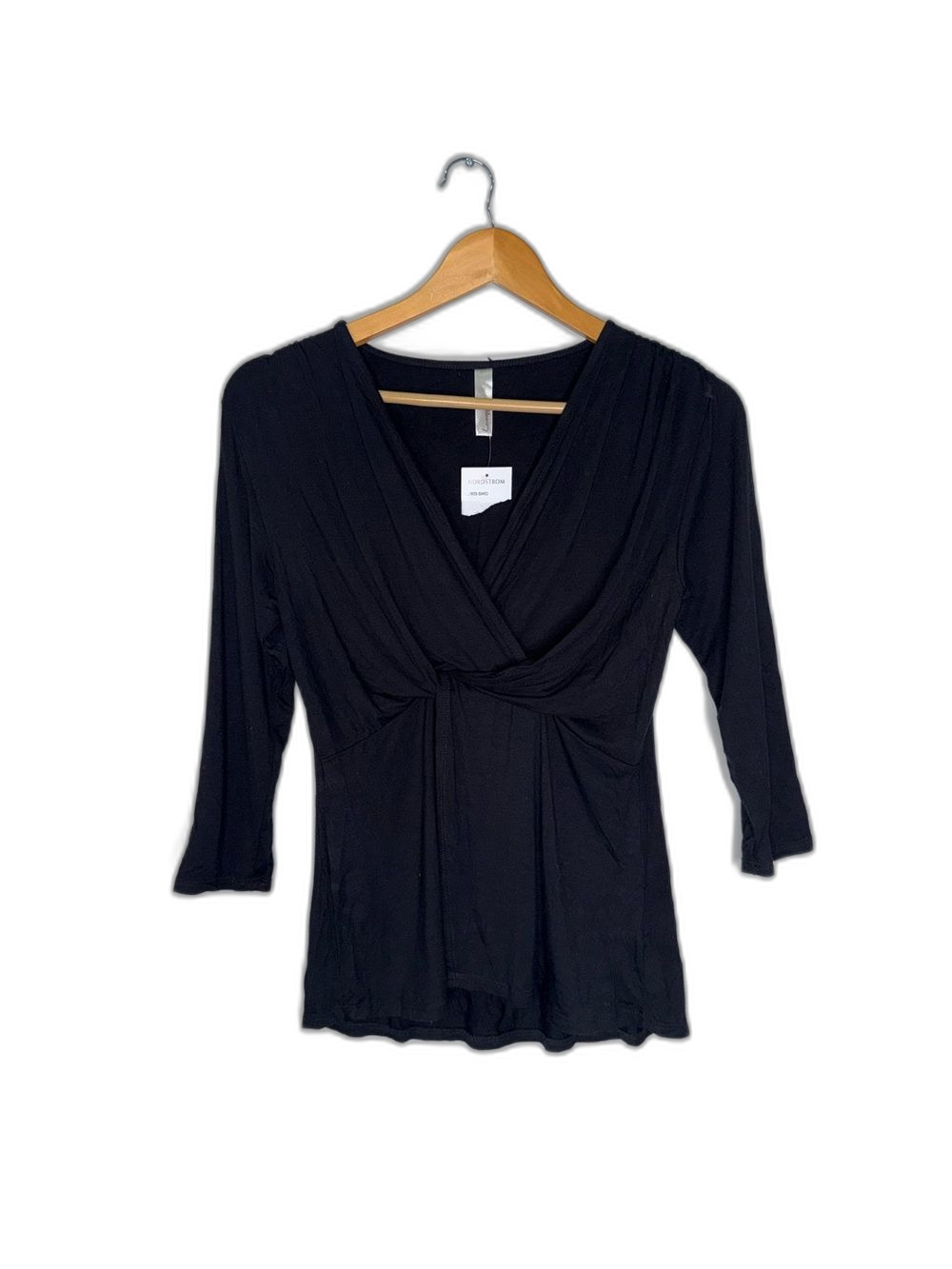 Loveappella Black Top Womens XS Twist-Front Surplice Long Sleeve NWT !